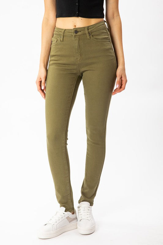 COLORED SKINNY JEANS - OLIVE