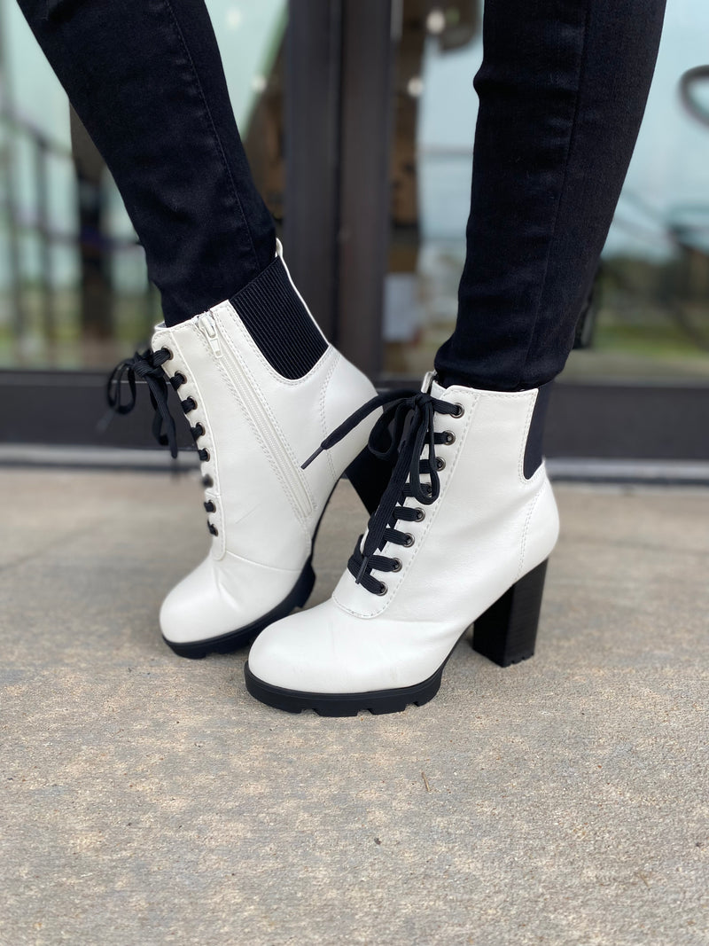 WALK ALL OVER YOU COMBAT BOOTIES | WHITE